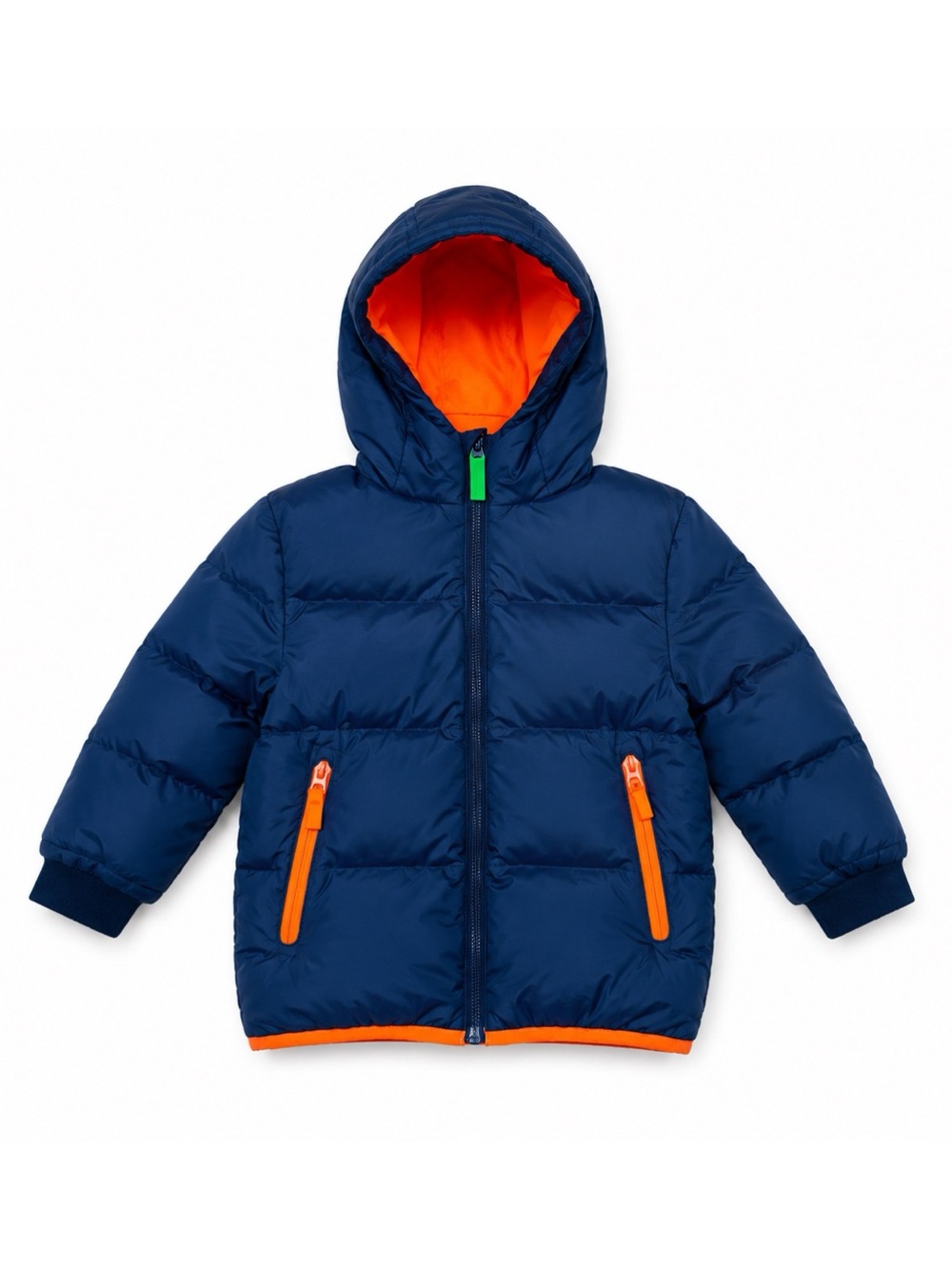Champion Navy Blue & Orange Fleece Lined Hooded Puffer Jacket Kids XS 4/5